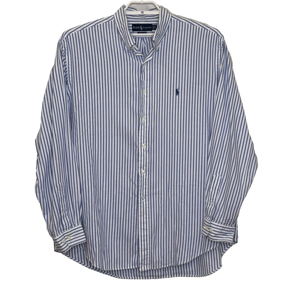 Ralph Lauren Yarmouth Shirt Mens 17 1/2 - 36/37 Blue Stripe Long Sleeve‎ Preppy
